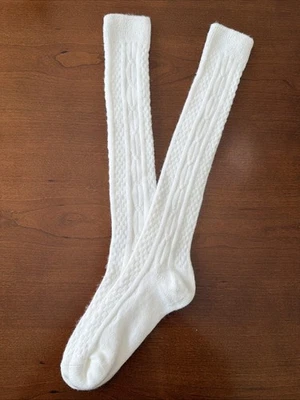 VTG Socks Hosiery 80's Cable Knit NOS 7-9 20" USA Stocking School Girl White - Image 1 of 4