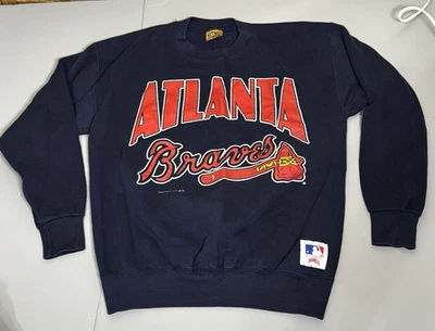 Nutmeg Mills L 大号运动衫亚特兰大勇士队蓝色美国 1990 复古美国职棒大联盟男式 — 第 1/4 张图片
