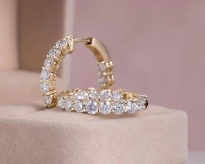2.2Ct Round Cut Lab Created Diamond Huggie &Hoop Earrings 14K Yellow Gold Plated - Picture 1 of 3