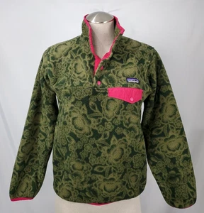 Patagonia Synchilla Snap T Fleece Pullover Womens XS Green Lotus Flower Hawaiian - Picture 1 of 10