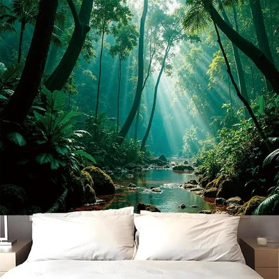 Forest Green Nature Tapestry Wall Hanging Wall Mural for Bedroom 51x60 Inches - Image 1 of 4