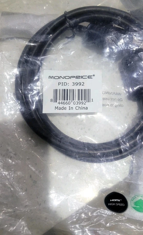 Monoprice 3992 6' HDMI High Speed 2 Certified Cable 18 Gbps 28AWG Black 4K HDMI - Image 1 of 1