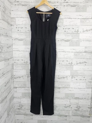 Macacão feminino Maeve mistura de linho preto bolsos com cinto 4 - Imagem 1 de 4