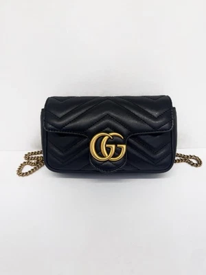 Auth Gucci GG Marmont Mini Quilted Black Leather Shoulder Bag with Gold Hardware - Image 1 of 4