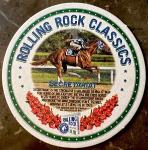 VINTAGE SECRETARIAT ROLLING ROCK BEER COASTER HORSE RACING CLASSICS TRIPLE CROWN - Picture 1 of 4