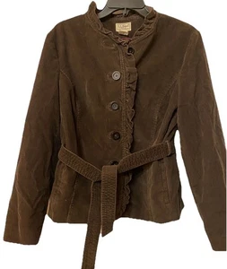 Schokoladenbraun LL Bean Gürtel Krawatte Schärpe Rüschen Cord Blazer Jacke Damen 10 - Bild 1 von 11