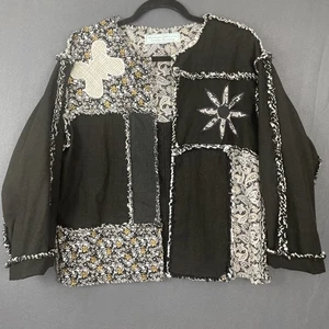 Vintage Handmade Reversible Ragged Patchwork Chore Jacket Black/White Size L - Bild 1 von 8