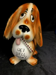 Vintage “Get Well Soon” SICK Sad Eyes Dog Ceramic Figurine Planter JAPAN 400 - Picture 1 of 8