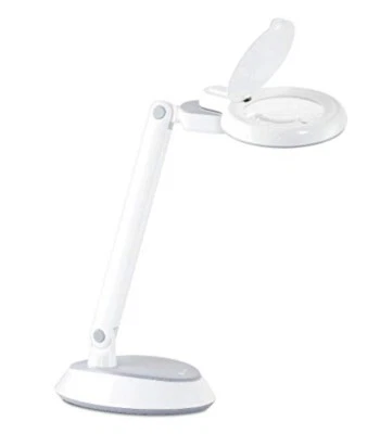 Lámpara de escritorio con lupa LED 1,75x cabezal pivotante de grado óptico - ahorro de espacio Foto 1 de 4