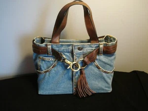 Very Nice Blue Jean Pants Studded, Leather Trim Purse - Picture 1 of 4