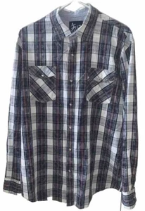 Camicia uomo Age Of Wisdom blu a quadri perle bottoni a pressione taglia extra large XL - Foto 1 di 9
