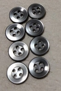 8 Vintage Smokey Gray Pearlized Finish Rimmed Buttons 4 Hole Faux MOP 3/8" NOS  - Picture 1 of 4