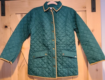 Joan Rivers Size XXS Teal Quilted Barn Jacket Faux Suede Trims Snap Green Blue - Image 1 of 4
