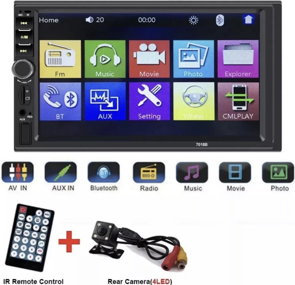 Bluetooth 2Din 7in Touch Screen GPS Car Stereo MP5Player FM Radio + FREE CAM - Image 1 of 4