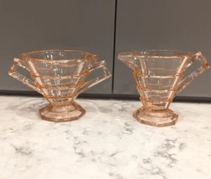 Vintage Indiana Glass Pink Sugar and Creamer Tea Room Art Deco Elegant Rare - Picture 1 of 5