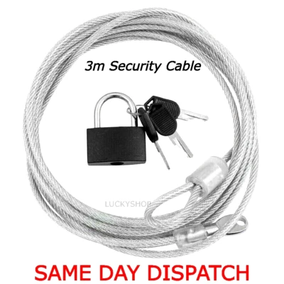 3M SECURITY CABLE AND LOCK PADLOCK BIKE MOTORBIKE OR SECURITY CHAIN NEW - Image 1 of 4