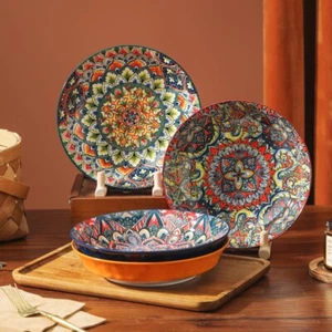 Dinner Plates Salad Dish Flower Pattern Bohemians Colorful MealDish Household - Picture 1 of 13
