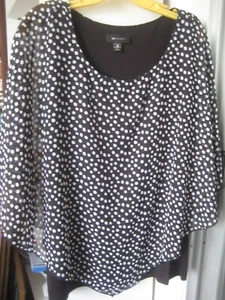 AB Studio blouse sze XL black white Polka dots poncho over tank top machine wash - Imagen 1 de 6