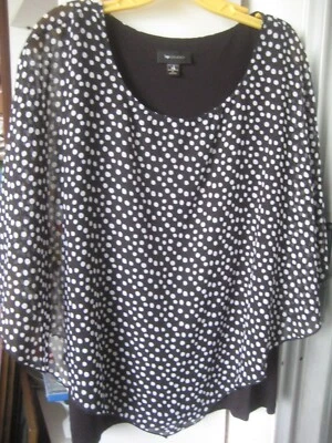 AB Studio blouse sze XL black white Polka dots poncho over tank top machine wash - Image 1 of 4