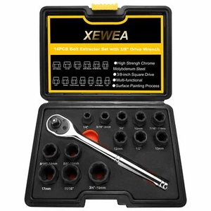 Damaged Bolt & Nut Extractor Set 14Pcs Bolt Remover Tool + 3/8" Drive Ratchet - Picture 1 of 7