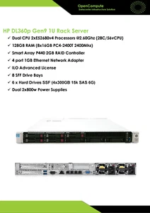 Server HP DL360p G9 2xCPU E5-2680v4 @2.40Ghz(28C/56vCPU )/RAM 128Go/2X300GB HDD - Picture 1 of 9