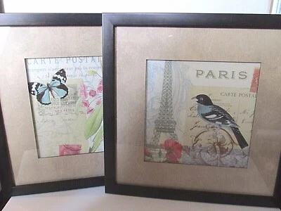 Retro Parisian Shabby Chic Framed Botanical Bird Style Wall Decor Prints LOVELY! - Image 1 of 4