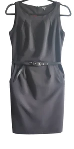 Vestido Carrere Negro Etiqueta Blanca Plisado Cuello Bolsillo Cinturón EE. UU. 8 Sostenible    - Imagen 1 de 14