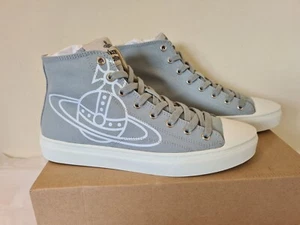Vivienne Westwood Plimsolls Trainers grey Hi Top Canvas Sneakers Size 42 UK 8 - Picture 1 of 19
