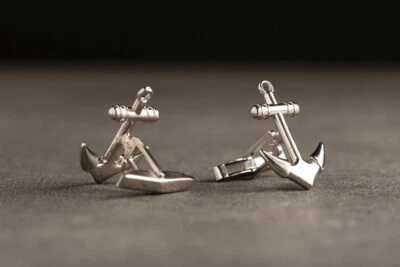 Gemelos de plata 925 maciza para hombre estilo ancla novios boda cóctel Foto 1 de 4