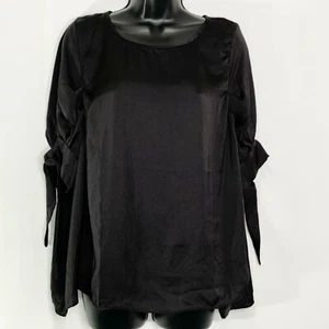 Blusa Popover Negra Symphony Para Mujer Mangas Cortas Atadas Talla Pequeña SM S - Imagen 1 de 8