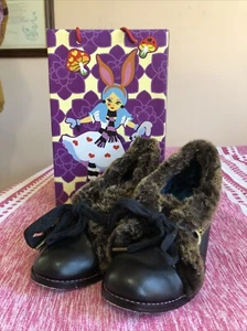 Irregular Choice Mid Heel Black Faux Fur Embroidered Size 9/40 Ribbon Velvet - Picture 1 of 11