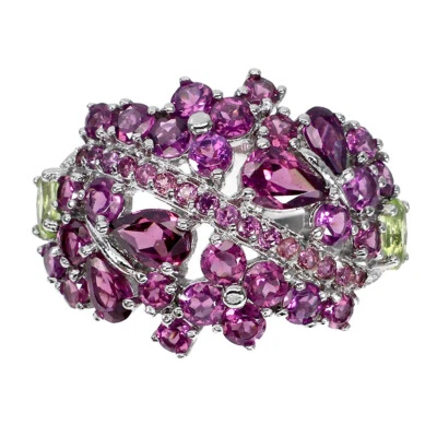 Anillo de plata de ley 925 pera rodolita granate peridoto piedras preciosas joyería tamaño 7,5 Foto 1 de 4