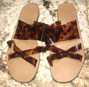 J Crew Bali Tortoise Clear PVC Upper Leather Flats Sandals 9 M EUC - Picture 1 of 5