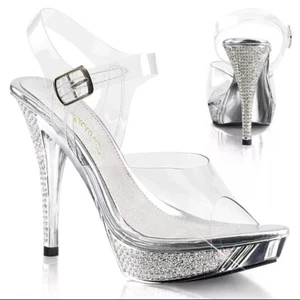 4.5" Clear Silver Rhinestones Fitness Competition Bikini Contest Heels Shoes - Picture 1 of 6