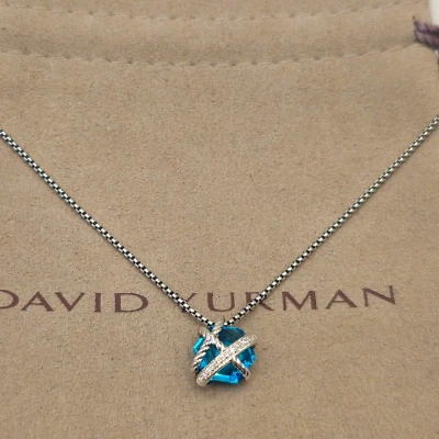 Collar David Yurman Cable Wrap Topacio Azul y Diamantes 16"-17" Foto 1 de 4