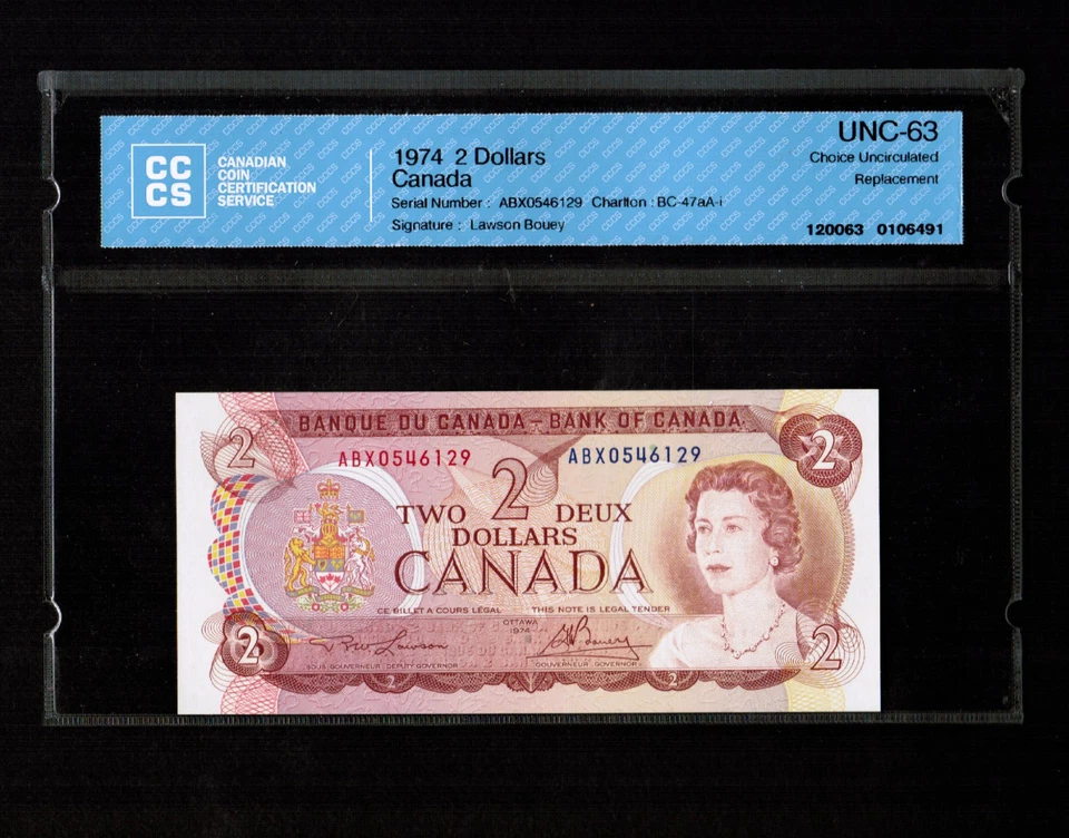 Canada $2 1974 Lawson/Bouey Replacement ABX  Certified CCCS UNC-63 Choice Rare - Image 1 of 2