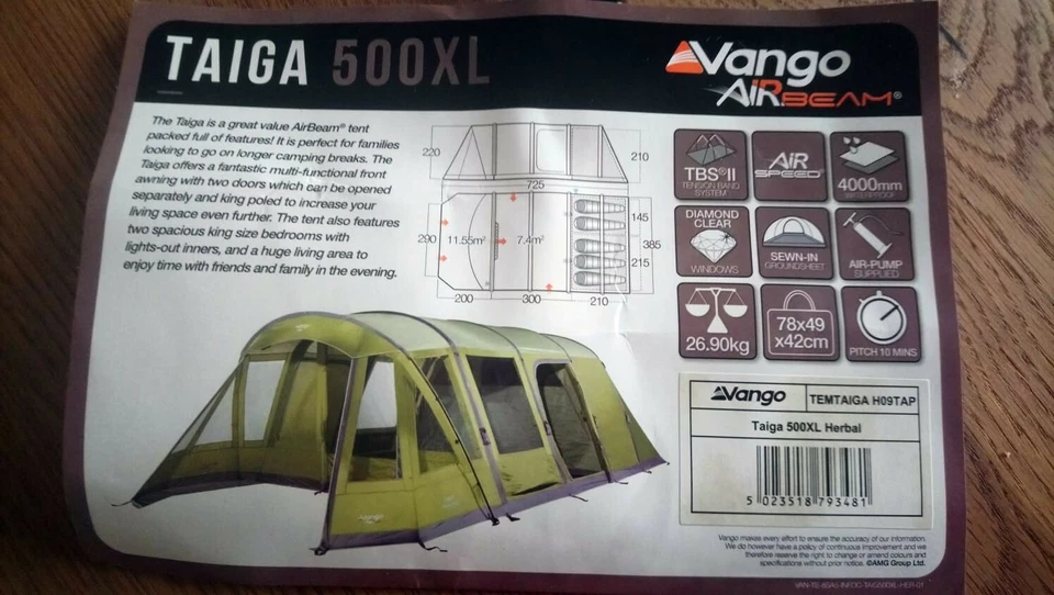 Vango Air Beam Zelt, Taiga 500  - Bild 1 von 1