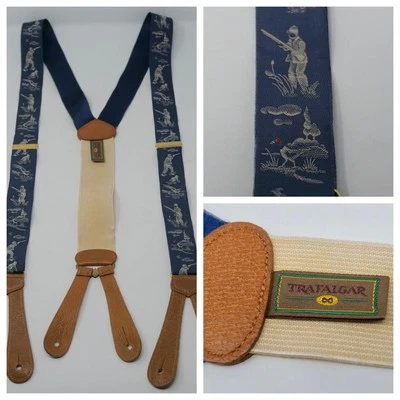 Tirantes de seda azul Trafalgar vintage de cuero para perros de caza faisanes Foto 1 de 4