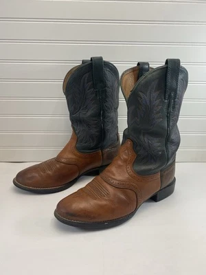 Botas de Vaquero Ariat Para Hombre 10.5 EE Cuero Dos Tonos Marrón/Negro con Costuras Azules Foto 1 de 4