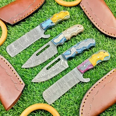 LOTE DE 4 PIEZAS CUCHILLOS DE CAZA PERSONALIZADOS DAMASCUS de acero Skinner hechos a mano 581 Foto 1 de 4