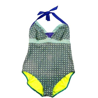 Traje de baño de una pieza PRANA Lahari verde púrpura geo halter XL Foto 1 de 4