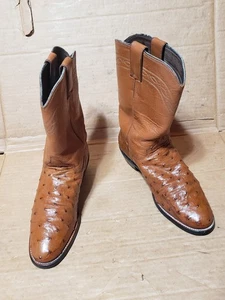 BOTAS DE COLECCIÓN JUSTIN 3186 AVESTRUZ PLUMA COMPLETA TALLA 7.5 B, COÑAC PUNTA ROPER PARA MUJER - Imagen 1 de 11