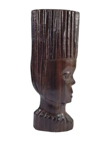 Vintage Solid Wooden Carved Bust African 8.5" Hard Wood Ebony - Picture 1 of 6
