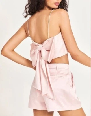 NEW LoveShackFancy ROSEANNA Silk Big Bow Crop Top MACCHIATO PINK Cami Tank Sz 12 - Image 1 of 4