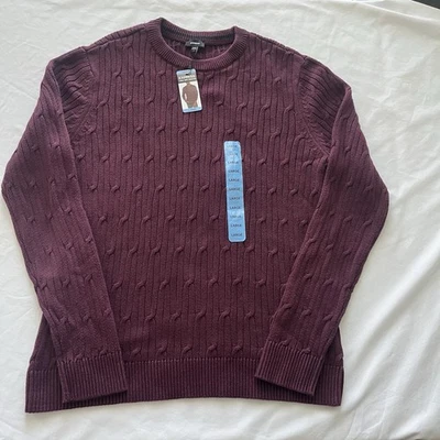 NWT Express Sweater Men's Large Cable Knit Maroon 3D Knit Grandpa Chunky - Image 1 of 3