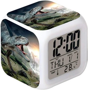 LED Alarm Clock Dinosaur Tyrannosaurus Rex Pattern Creative Desk Multicolor - Picture 1 of 7