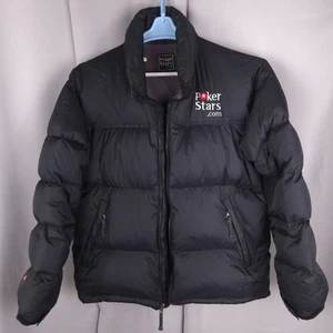 Vtg PokerStars Jacket 2XL Black Marshmallow Puffer Hooded Down Coat Read Zip - Picture 1 of 20