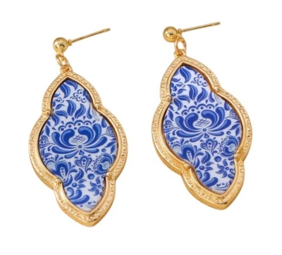 Nuevos lindos pendientes colgantes de porcelana blanca y azul para mujer de verano mediterráneo Foto 1 de 4