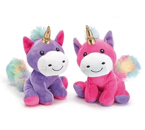 Set of 2 Plush Unicorns - Gold Horns - Rainbow Tails - Pink & Lavender 8 Inch - Picture 1 of 1