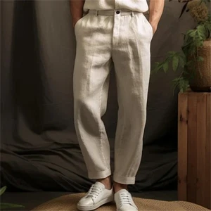 Pantalone casual uomo lino tinta unita NUOVISSIMO - Foto 1 di 26